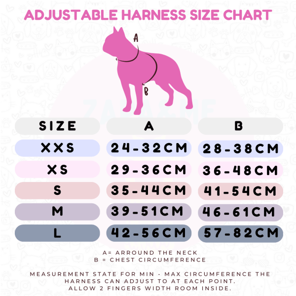 Harness size chart - Adjustable Dog Harness - Timeless girl